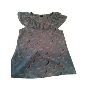Eyelash Print Ruffle Collar Sleeveless Blouse Blue Whimsical  shear Top Womens